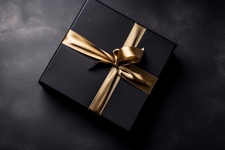 Hộp quà màu đen thắt nơ ruy băng vàng